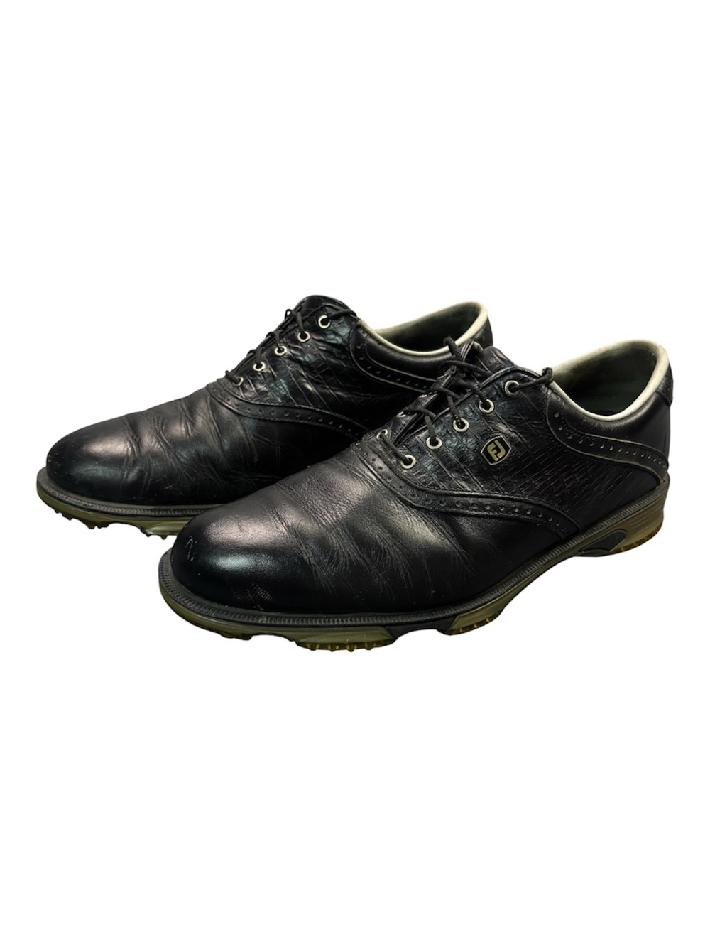 FootJoy DRYJOYS TOUR Mens Size 10.5 Leather Croc Spiked Golf Shoes Black 53676